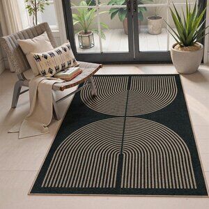 New Modern Rainbow Easy Jute Outdoor Patio Rug, 3x5 Black Washable Rugs